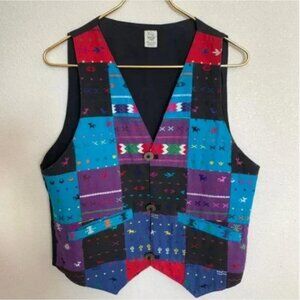 Rising Tide Made in Guatemala Patchwork Print Embroidered Vest Size Small to Med